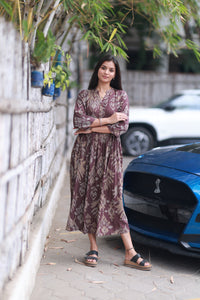 BROWN IKKAT DRESS