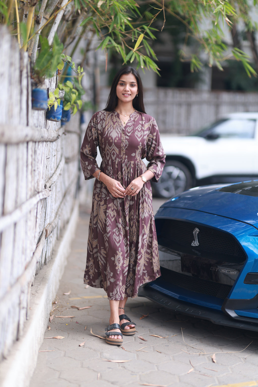 BROWN IKKAT DRESS