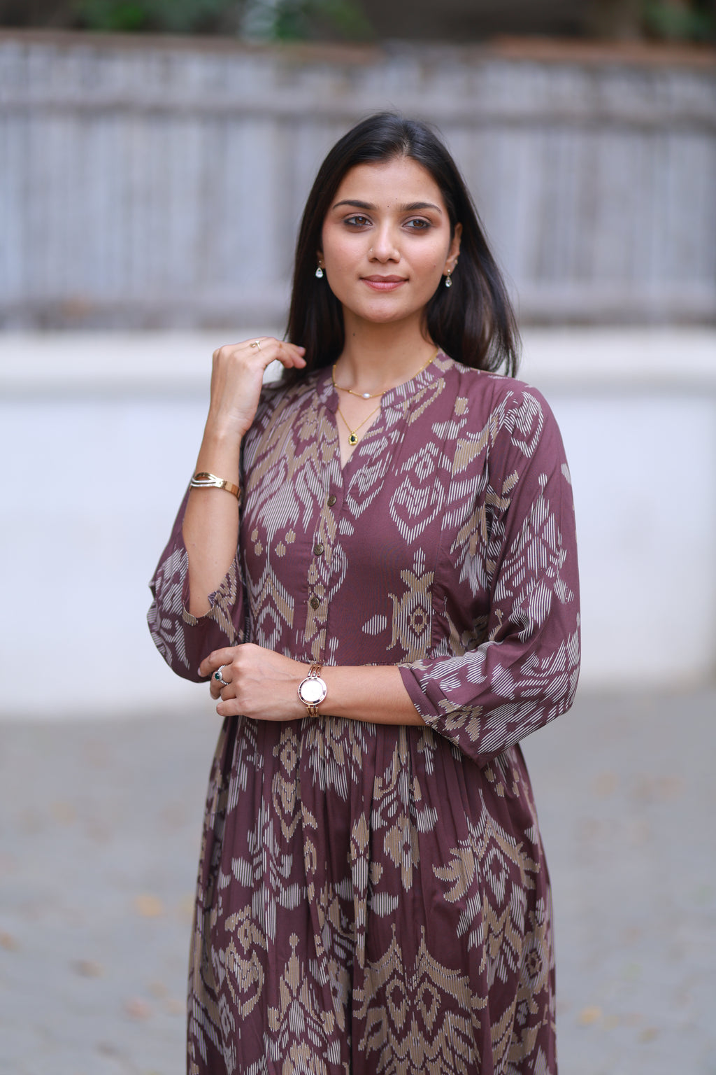 BROWN IKKAT DRESS