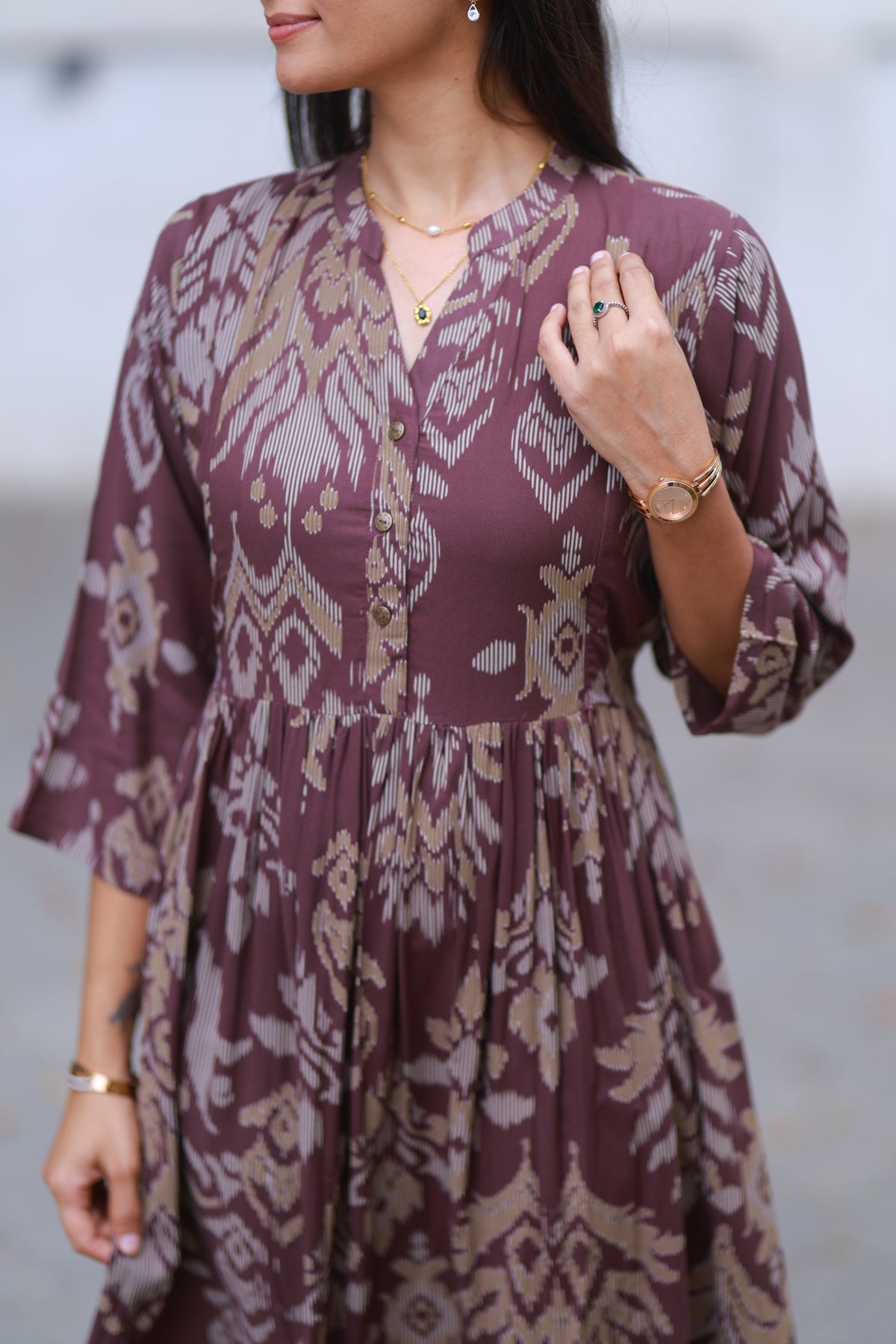 BROWN IKKAT DRESS
