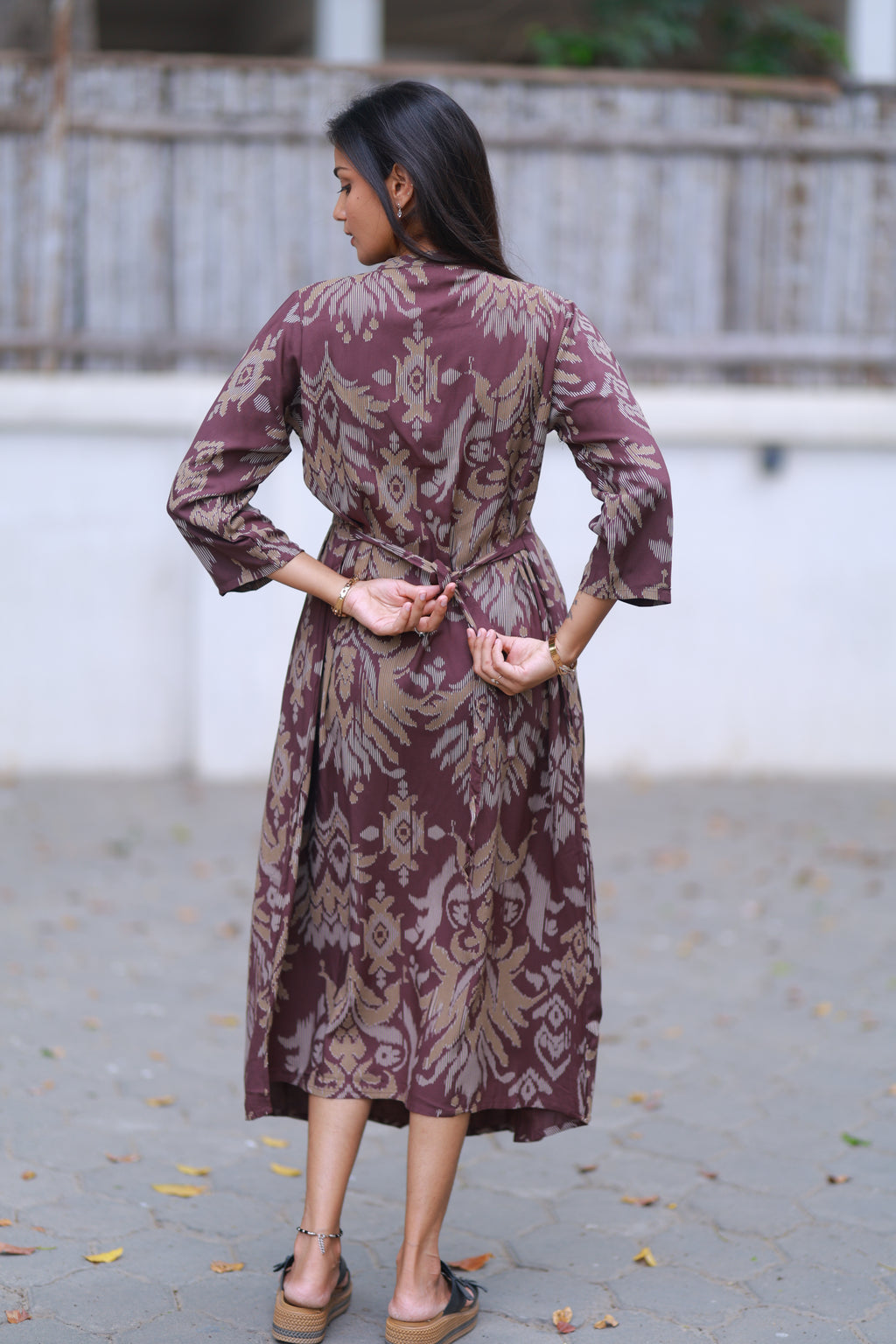 BROWN IKKAT DRESS