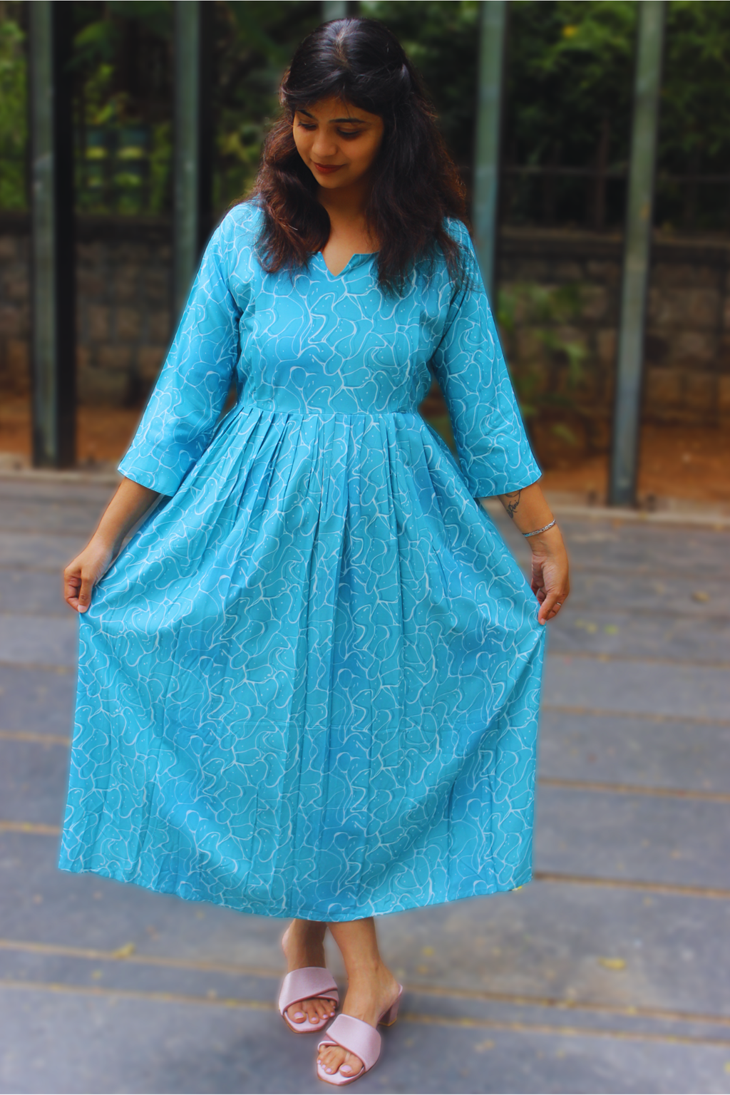 TURQUOISE PRINT DRESS