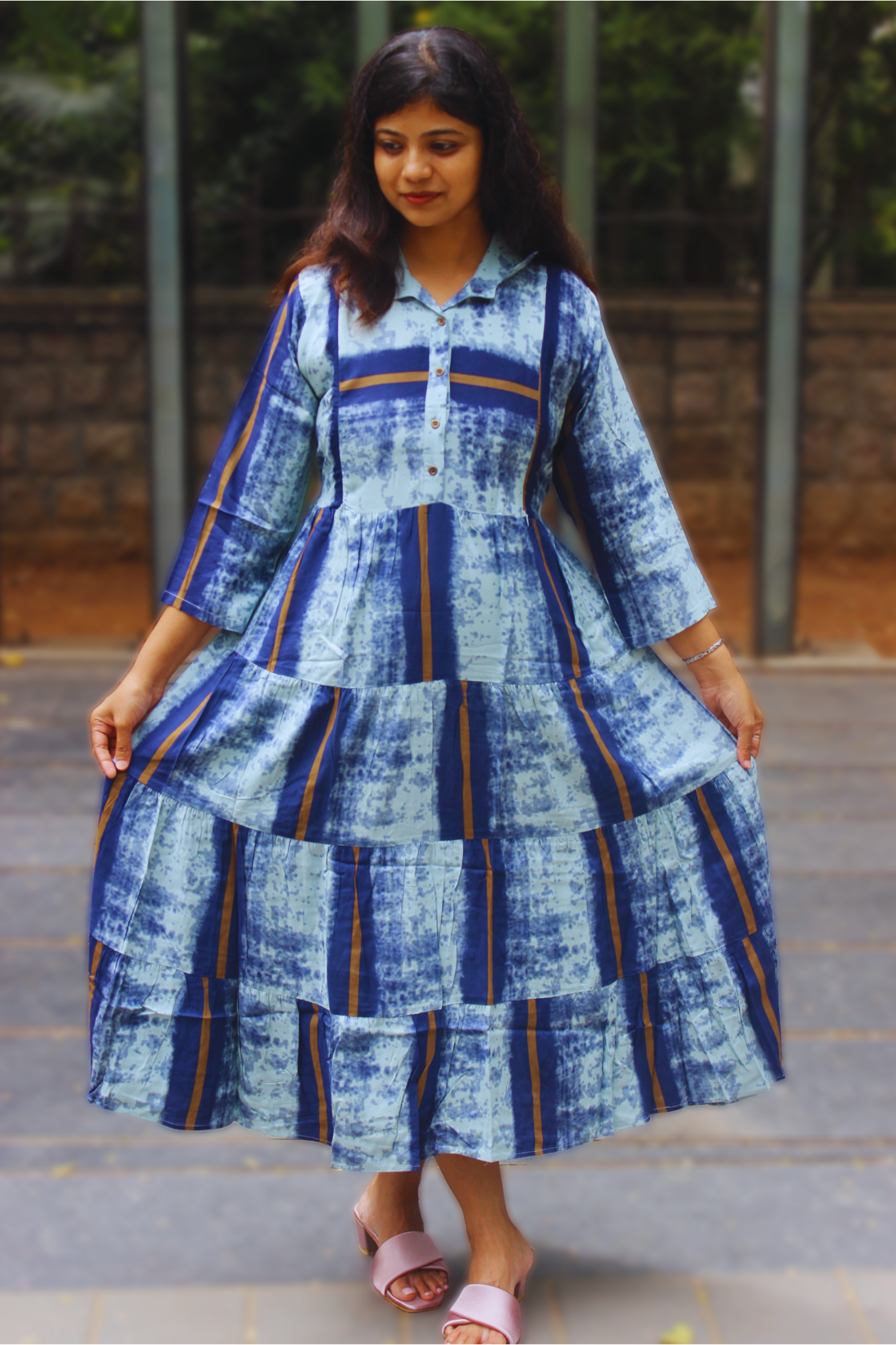 COLLERED TIERED DRESS