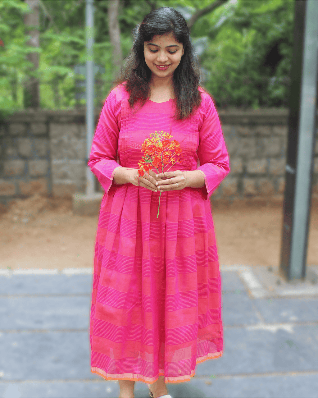 CORAL ROSE SILK DRESS