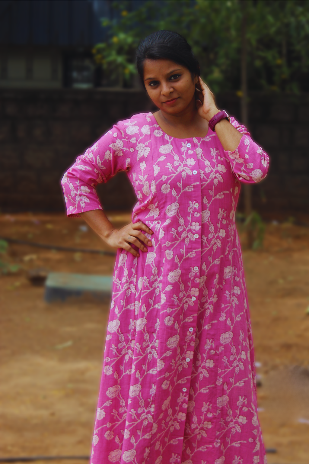 PINK FLORAL A LINE DRESS