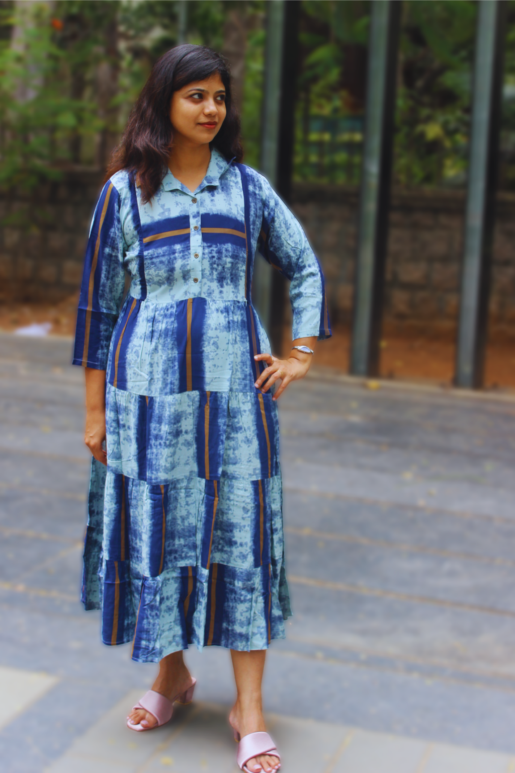 COLLERED TIERED DRESS