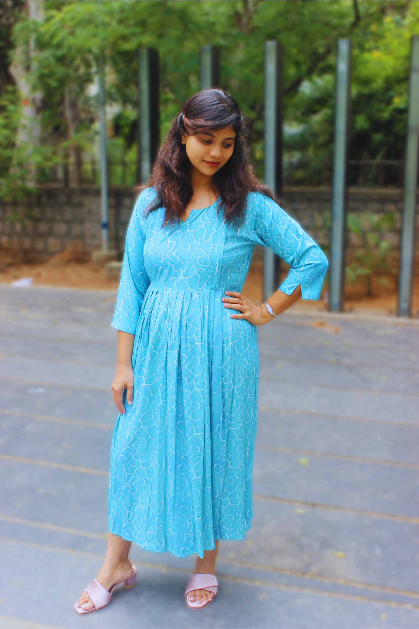 TURQUOISE PRINT DRESS