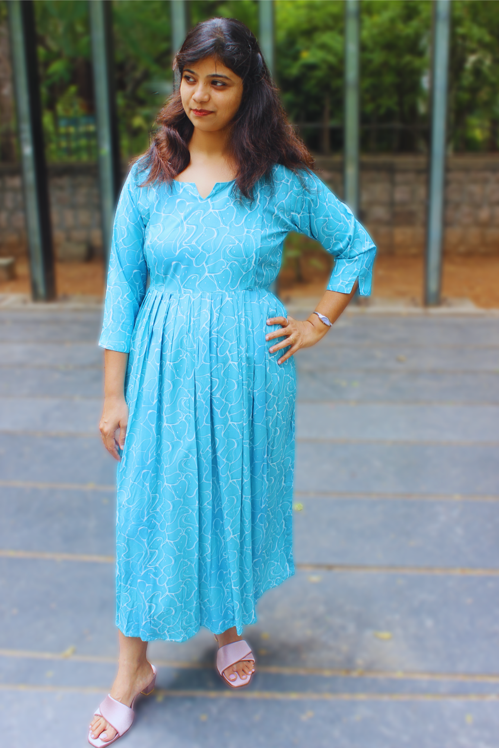 TURQUOISE PRINT DRESS