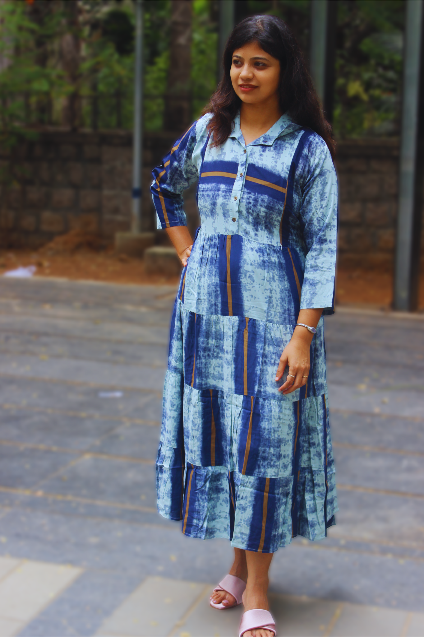 COLLERED TIERED DRESS