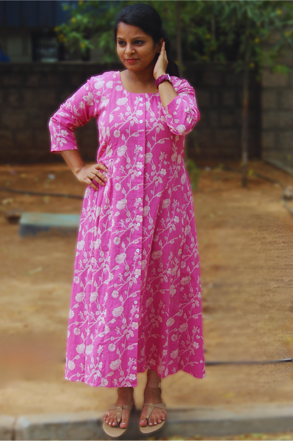 PINK FLORAL A LINE DRESS