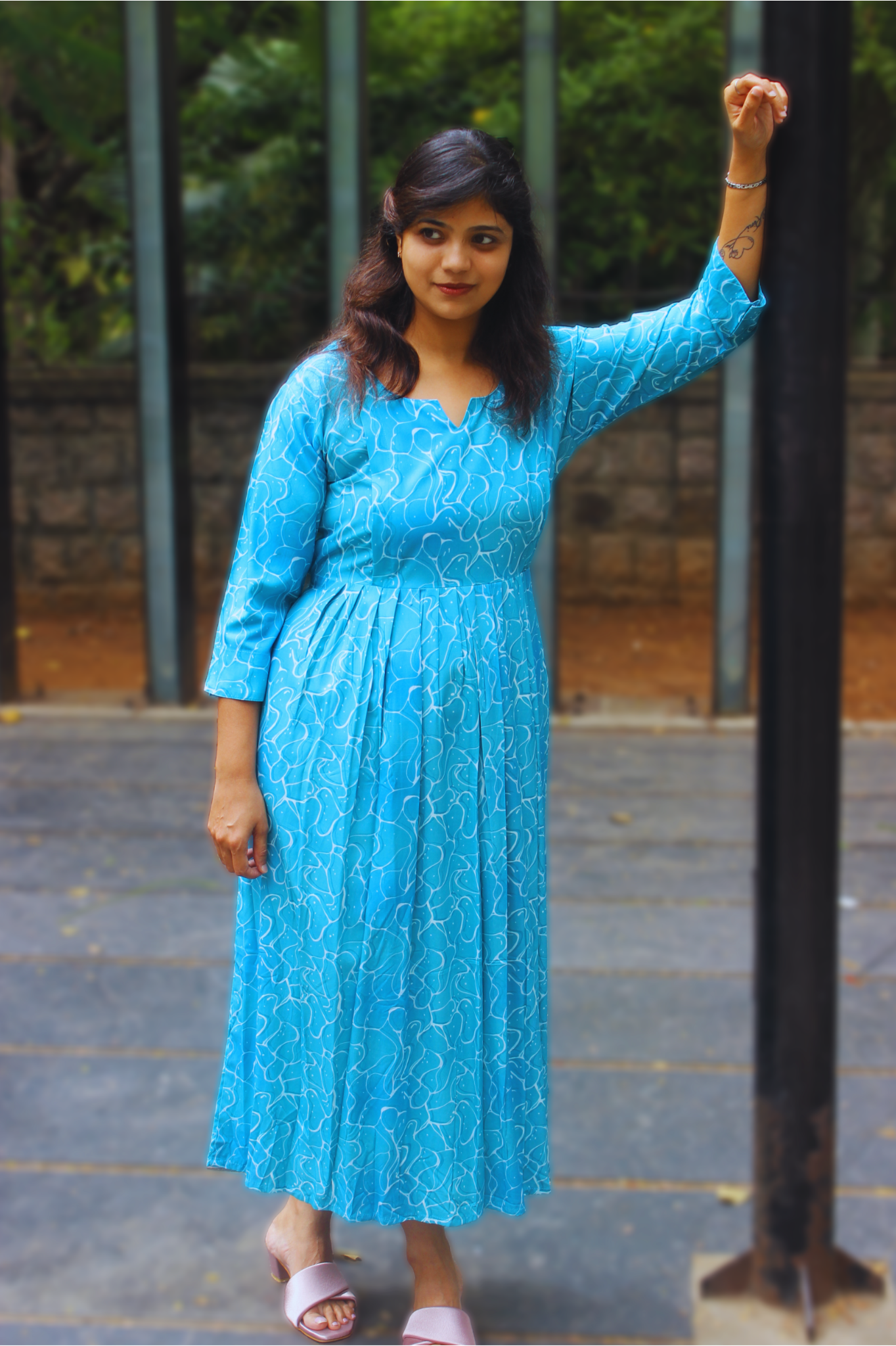 TURQUOISE PRINT DRESS